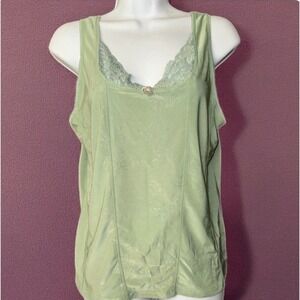 Nick & Sarah Camisole Women Size L Sage Green Floral Jacquard Lace Trim Y2K Top